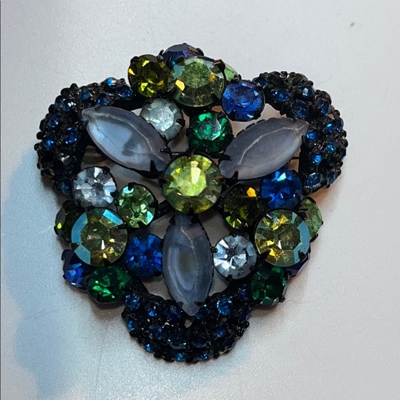 Vintage Blue and Green Brooch with Opalescent Cabochons - Picture 1 of 5